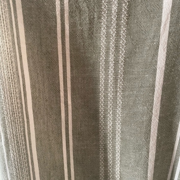 NWT Linen Blend Light Olive White Stripe Baggy Boho Front Tie Top - Picture 4 of 9